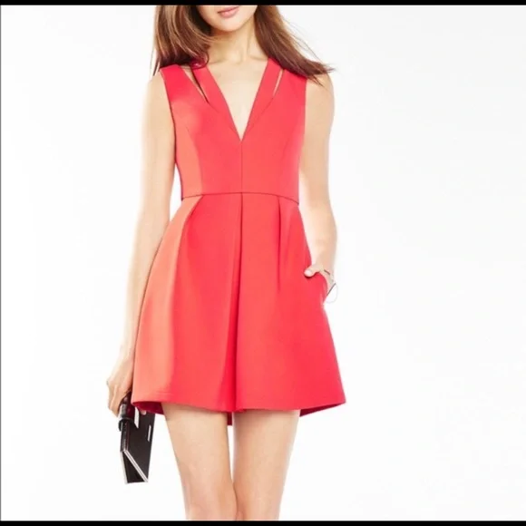 bcbgmaxazria orange dress BCBGMAXAZRIA ORANGE SATIN BLACK LONG SLEEVE